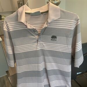 pink striped polo in size M